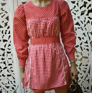 Vintage 70s apron prairie puff sleeve minidress